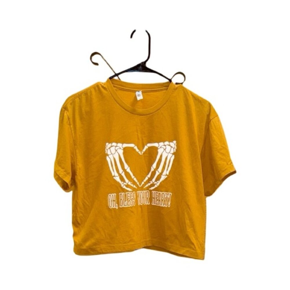 Mustard Graphic Tee with Heart Design
